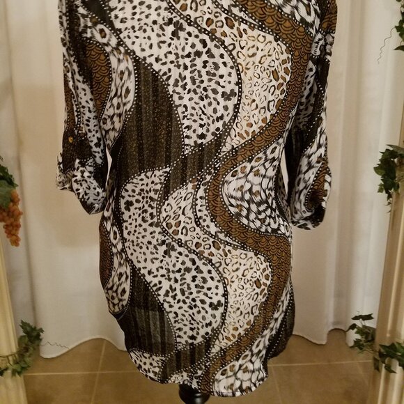 Dress Barn leopard print w pockets button down M - Picture 5 of 5